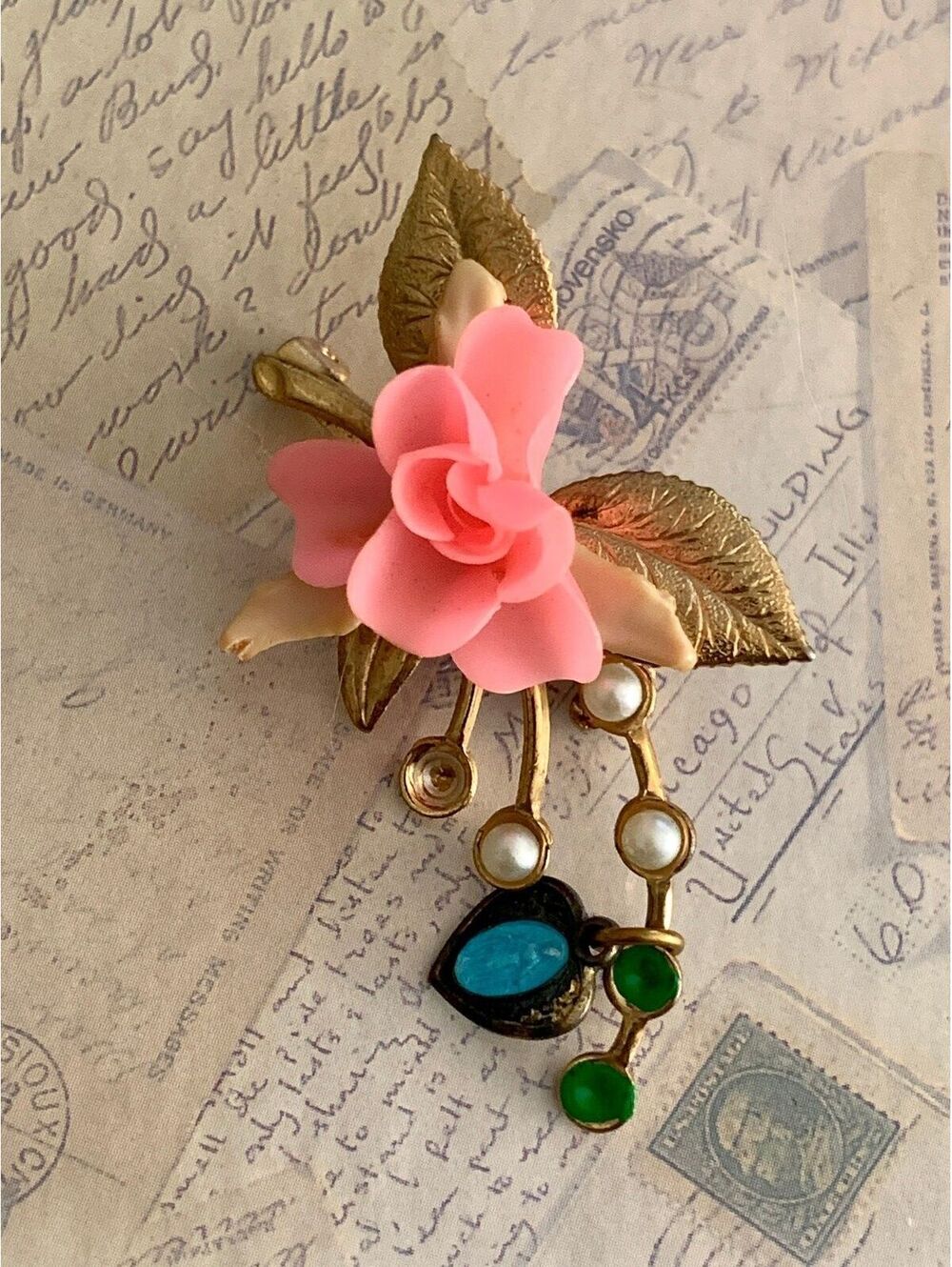 Vintage Sterling Mother Mary Religious Miraculous Medal Pink Lucite Brooch